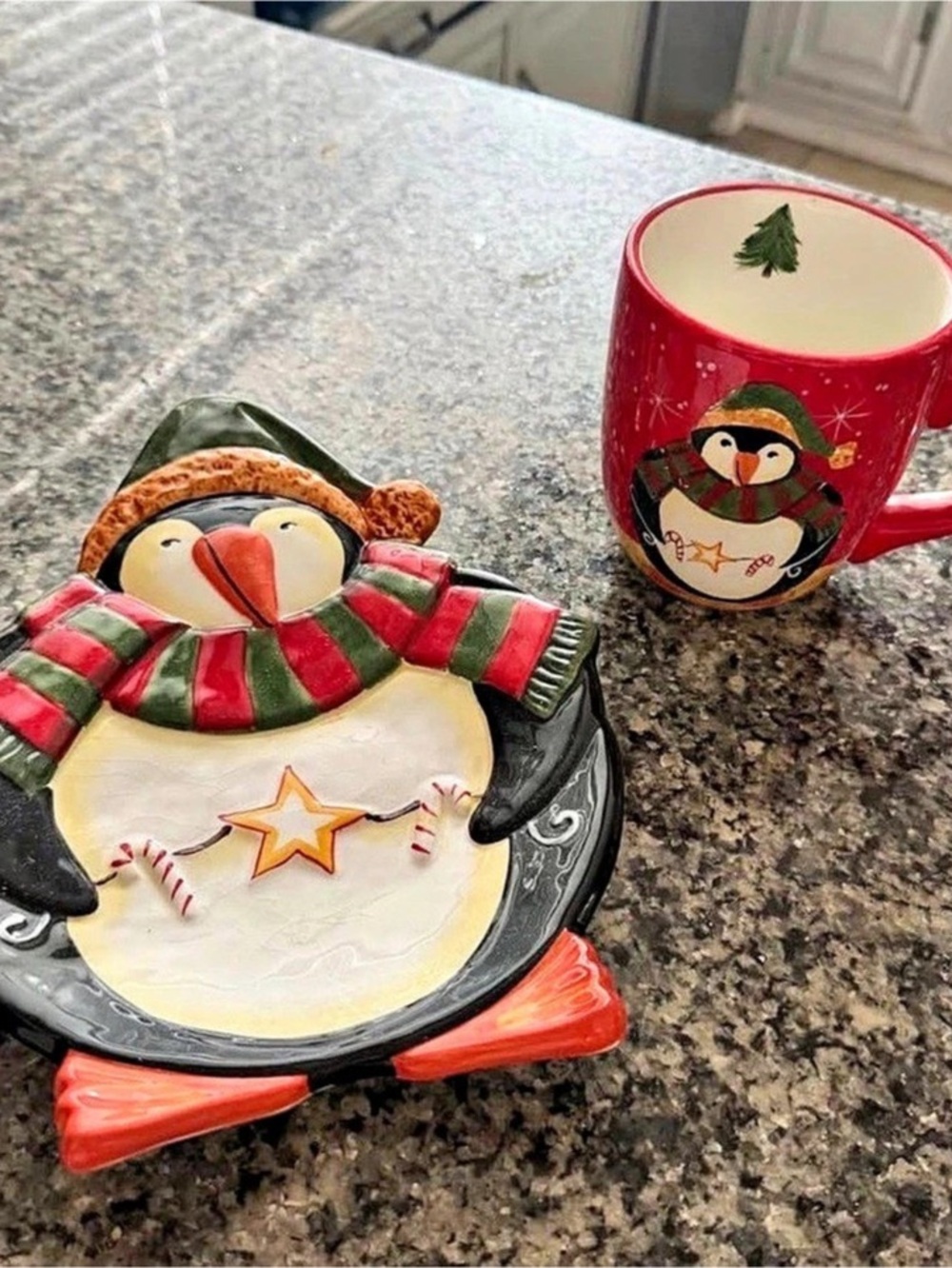Certified International Becca Barton Penguin Winter Holiday Christmas Plate Mug